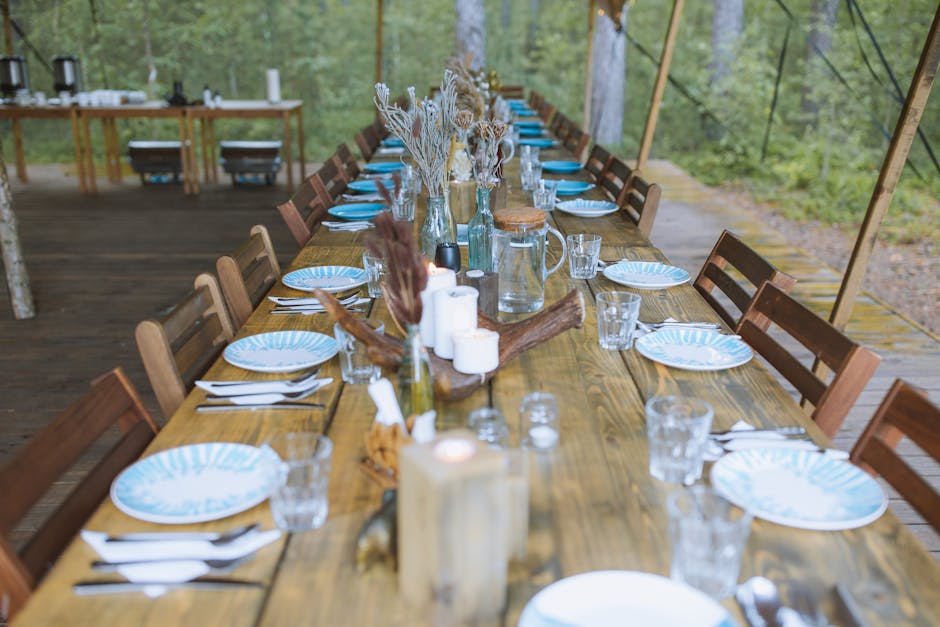 Summer outdoor party with colorful lighting